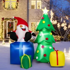 Tangkula 7 FT Lighted Christmas Inflatable Santa Claus & Christmas Tree with Gift Boxes