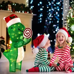 Tangkula 2.4 FT Lighted Christmas Dinosaur Decoration