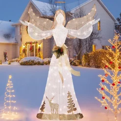 Tangkula 5 FT Lighted Christmas Angel, Outdoor Pre-lit 3D Glittered Angel with 100 Warm White Lights