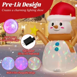 Tangkula 4 FT Lighted Christmas Inflatable Snowman with 360° Rotating Colorful LED Light