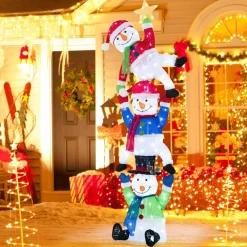 Tangkula 6 FT Lighted Christmas Stacked Snowman Set, Light-up Christmas Decoration with 155 LED Lights