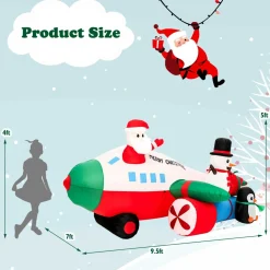 Tangkula 9.5 FT Lighted Christmas Inflatable Santa Claus on Helicopter