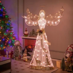 Tangkula 5 FT Lighted Christmas Angel, Outdoor Pre-lit 3D Glittered Angel with 100 Warm White Lights