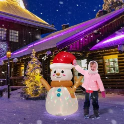 Tangkula 4 FT Lighted Christmas Inflatable Snowman with 360° Rotating Colorful LED Light