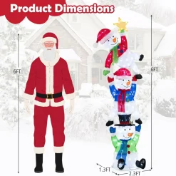 Tangkula 6 FT Lighted Christmas Stacked Snowman Set, Light-up Christmas Decoration with 155 LED Lights