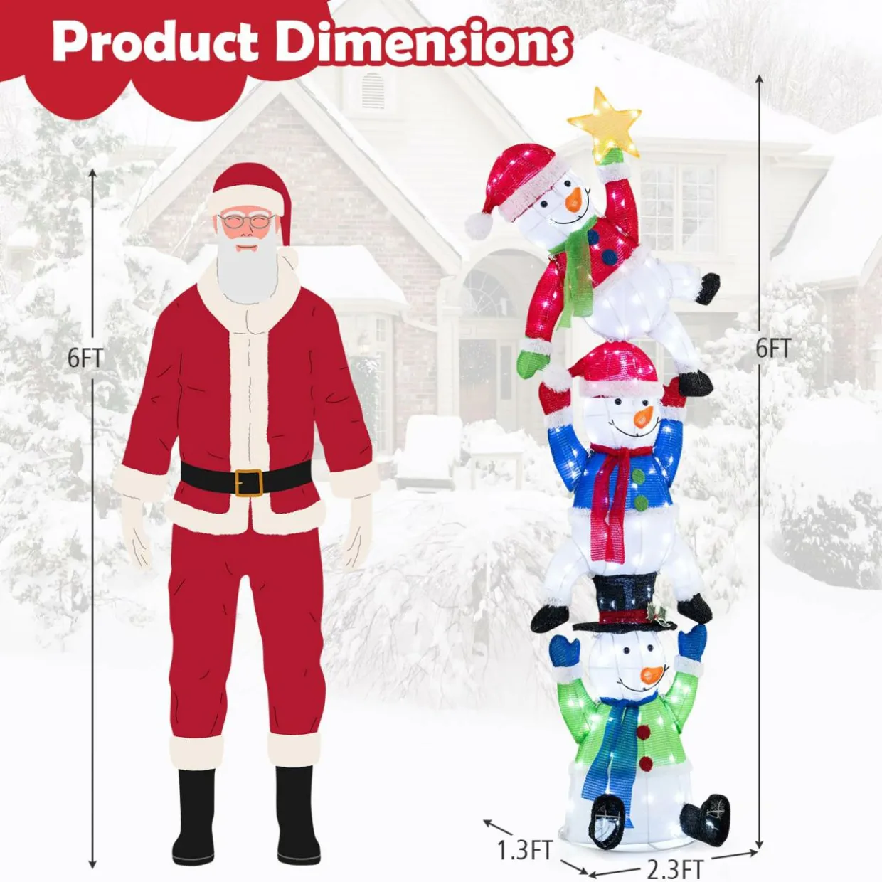 Tangkula 6 FT Lighted Christmas Stacked Snowman Set, Light-up Christmas Decoration with 155 LED Lights