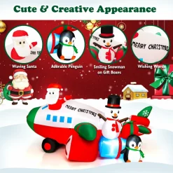 Tangkula 9.5 FT Lighted Christmas Inflatable Santa Claus on Helicopter