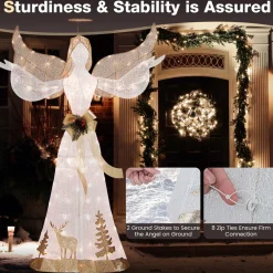 Tangkula 5 FT Lighted Christmas Angel, Outdoor Pre-lit 3D Glittered Angel with 100 Warm White Lights