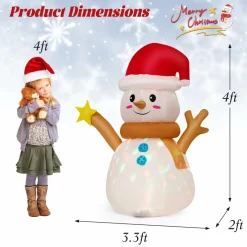 Tangkula 4 FT Lighted Christmas Inflatable Snowman with 360° Rotating Colorful LED Light