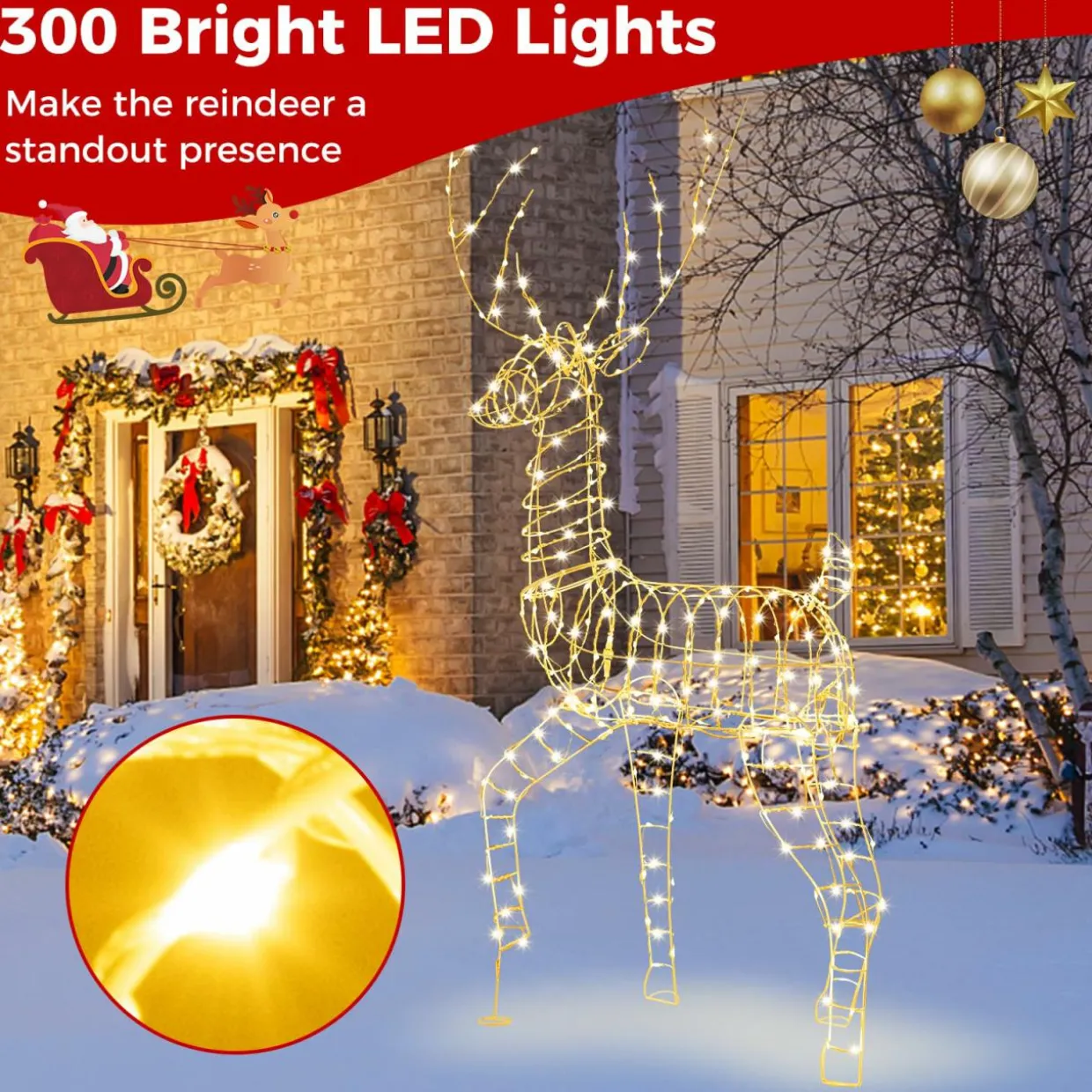 Tangkula 6 FT Lighted Christmas Reindeer, 3D Buck Xmas Decoration with 300 Warm White LED Lights