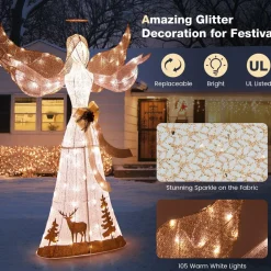 Tangkula 5 FT Lighted Christmas Angel, Outdoor Pre-lit 3D Glittered Angel with 100 Warm White Lights