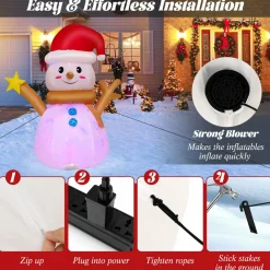 Tangkula 4 FT Lighted Christmas Inflatable Snowman with 360° Rotating Colorful LED Light