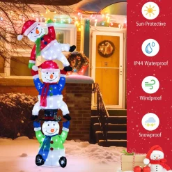 Tangkula 6 FT Lighted Christmas Stacked Snowman Set, Light-up Christmas Decoration with 155 LED Lights