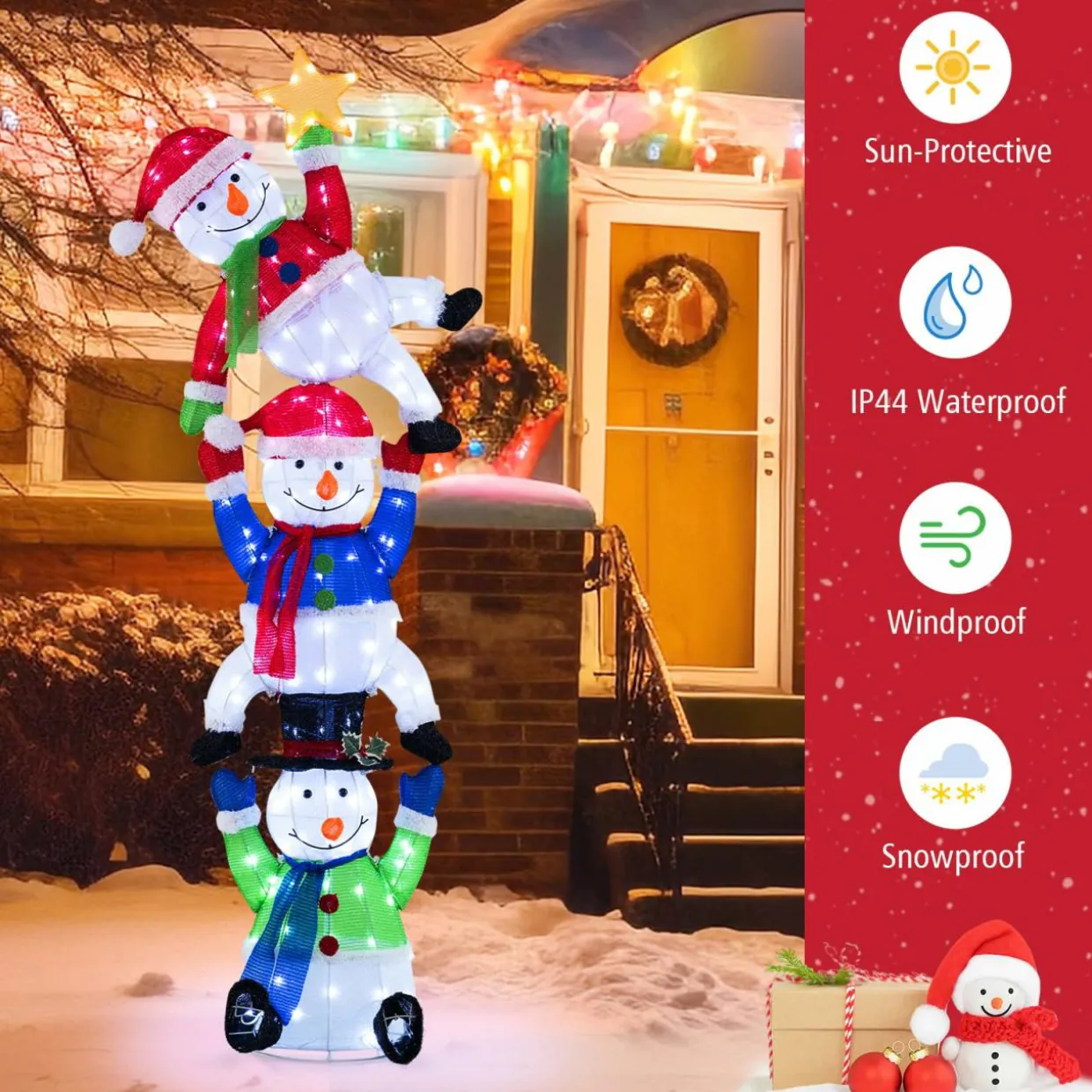 Tangkula 6 FT Lighted Christmas Stacked Snowman Set, Light-up Christmas Decoration with 155 LED Lights