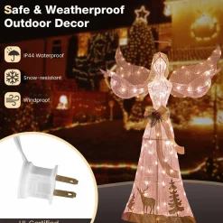 Tangkula 5 FT Lighted Christmas Angel, Outdoor Pre-lit 3D Glittered Angel with 100 Warm White Lights
