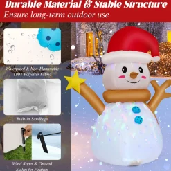 Tangkula 4 FT Lighted Christmas Inflatable Snowman with 360° Rotating Colorful LED Light
