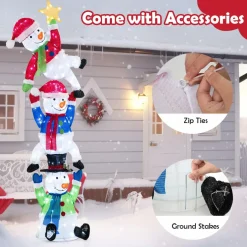 Tangkula 6 FT Lighted Christmas Stacked Snowman Set, Light-up Christmas Decoration with 155 LED Lights