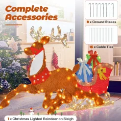 Tangkula 5.6 FT Lighted Christmas Reindeer with Sleigh Decoration