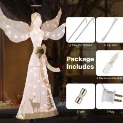 Tangkula 5 FT Lighted Christmas Angel, Outdoor Pre-lit 3D Glittered Angel with 100 Warm White Lights