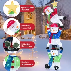 Tangkula 6 FT Lighted Christmas Stacked Snowman Set, Light-up Christmas Decoration with 155 LED Lights