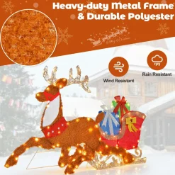 Tangkula 5.6 FT Lighted Christmas Reindeer with Sleigh Decoration