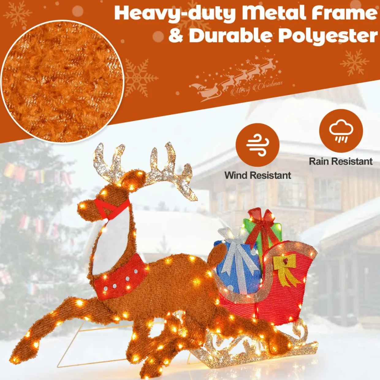 Tangkula 5.6 FT Lighted Christmas Reindeer with Sleigh Decoration