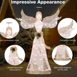 Tangkula 5 FT Lighted Christmas Angel, Outdoor Pre-lit 3D Glittered Angel with 100 Warm White Lights