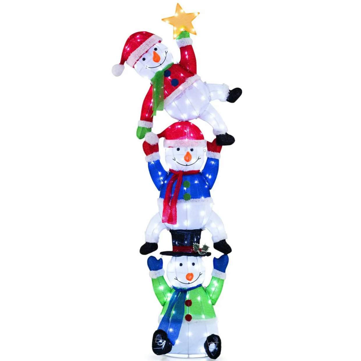 Tangkula 6 FT Lighted Christmas Stacked Snowman Set, Light-up Christmas Decoration with 155 LED Lights