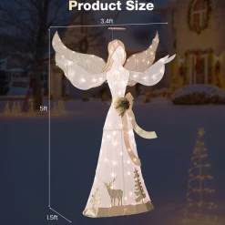 Tangkula 5 FT Lighted Christmas Angel, Outdoor Pre-lit 3D Glittered Angel with 100 Warm White Lights