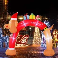 Tangkula 10 FT Lighted Inflatable Christmas Dachshund Arch, Blow Up Christmas Arch w/LEDs & Built-in Air Blower