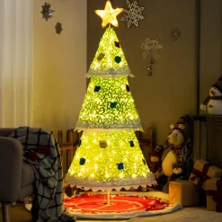 Tangkula 4.6 FT Lighted Pop-up Christmas Tree, Collapsible Artificial Xmas Tree