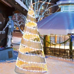 Tangkula 5 FT Lighted Pre-lit Christmas Cone Tree, Artificial Spiral Conic Tree w/300 Warm White & 250 Cold White LED Lights