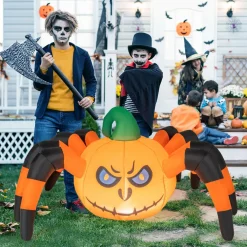 Tangkula 5 FT Long Halloween Inflatable Pumpkin Spider