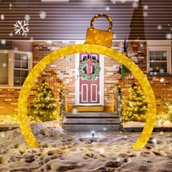 Tangkula 10.5 FT Outdoor Christmas Lighted Archway with Gold Ornament Cap
