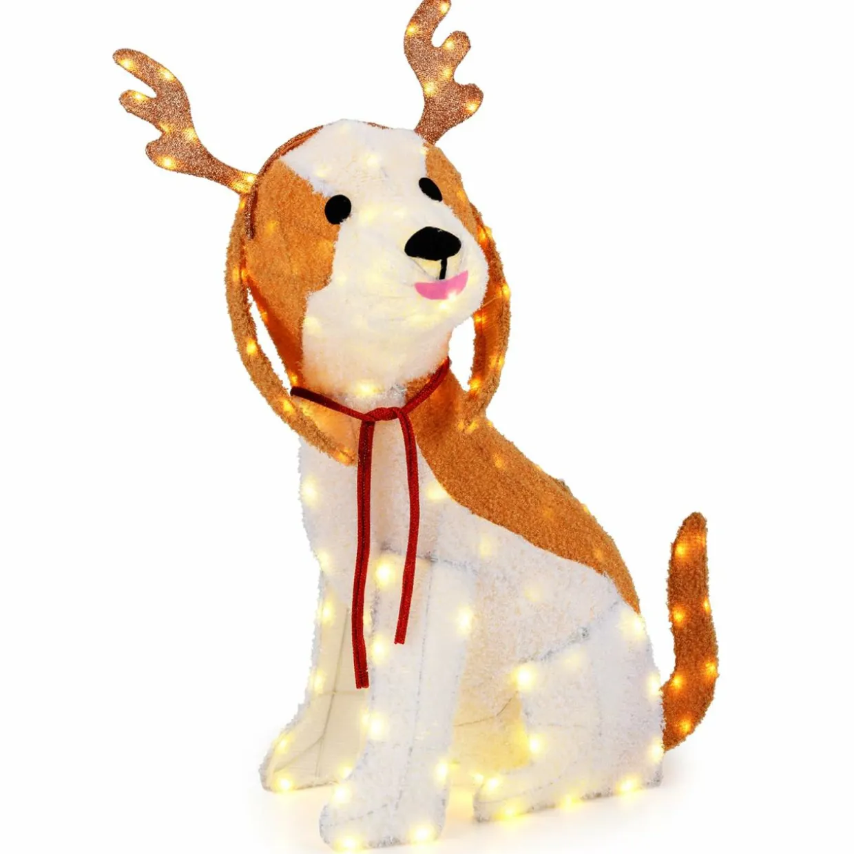 Tangkula 3.7 FT Outdoor Christmas Lighted Dog, 3D Xmas Beagle Dog with Antler, Furry Surface & 164 Warm White LED Lights
