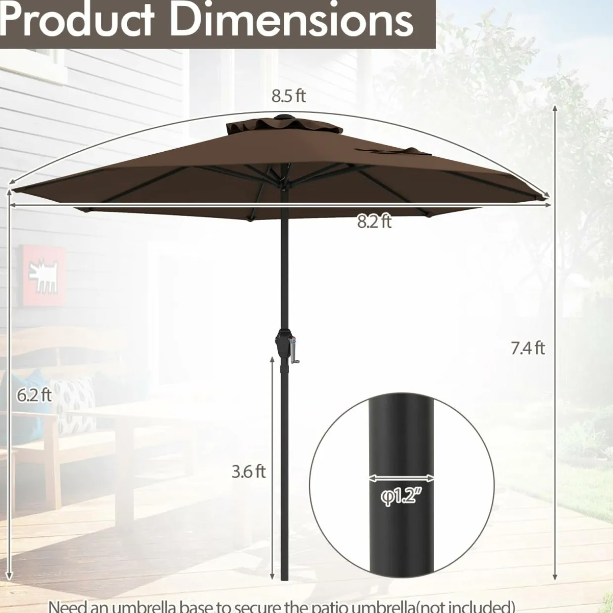 Tangkula 8.5 FT Outdoor Patio Umbrella