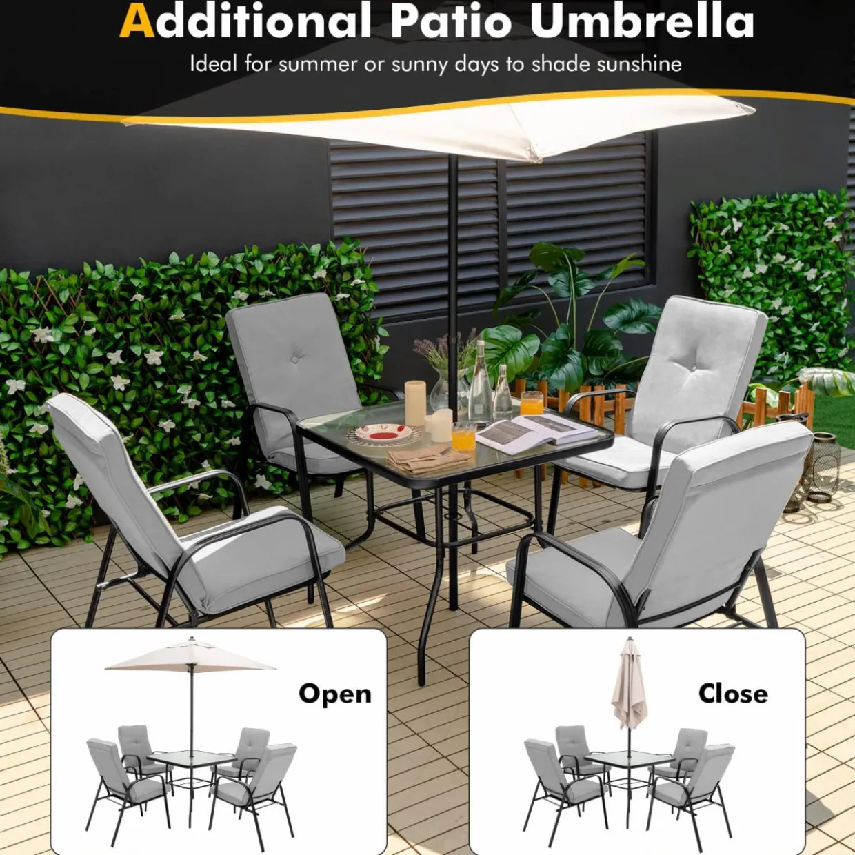 TANGKULA 5 FT Patio Umbrella, Outdoor Table Market Umbrella with Quick-Release Button