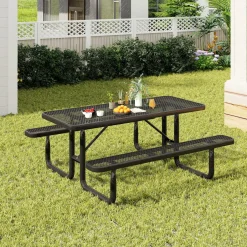 Tangkula 6 Ft Picnic Table, 8 Person Rectangular Commercial Grade Outdoor Picnic Table with 2 Built-in Benches