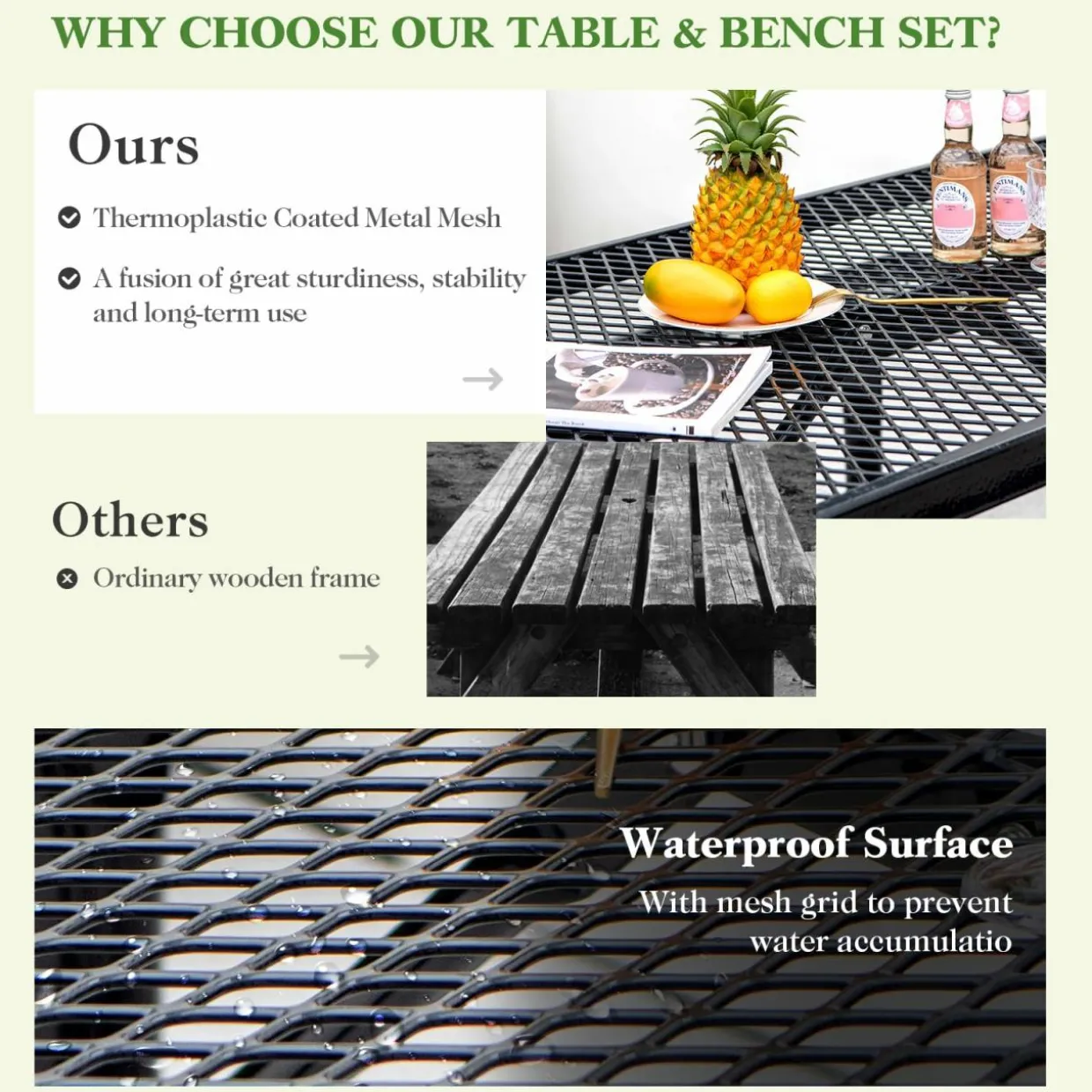 Tangkula 6 Ft Picnic Table, 8 Person Rectangular Commercial Grade Outdoor Picnic Table with 2 Built-in Benches