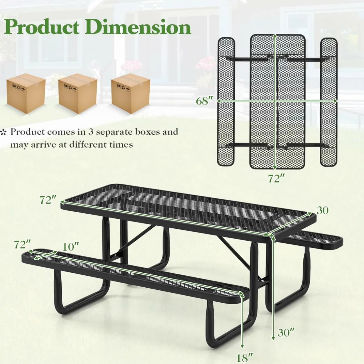 Tangkula 6 Ft Picnic Table, 8 Person Rectangular Commercial Grade Outdoor Picnic Table with 2 Built-in Benches