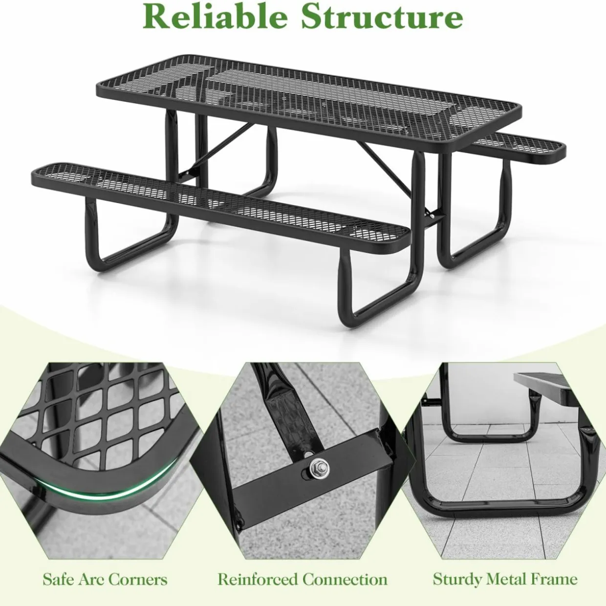 Tangkula 6 Ft Picnic Table, 8 Person Rectangular Commercial Grade Outdoor Picnic Table with 2 Built-in Benches