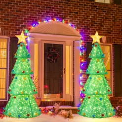 Tangkula 6.5 FT Pop-Up Lighted Christmas Tree, Artificial Xmas Tree with 200 Warm White LED Lights