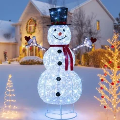 Tangkula 6 FT Pre-Lit Christmas Snowman w/Built-in Lights, Xmas Snowman w/Black Hat