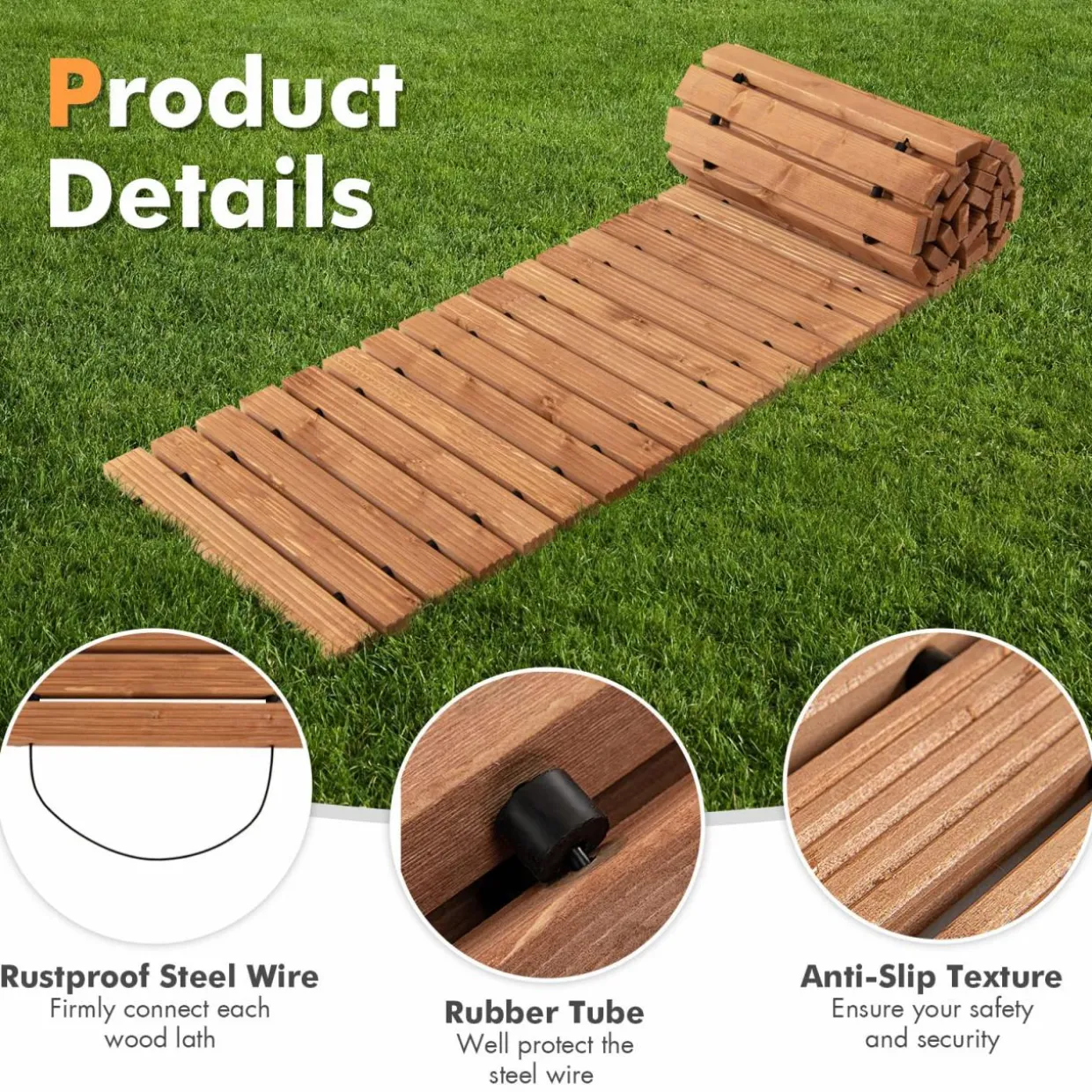 Tangkula 8 ft Roll-Out Garden Fir Wood Pathway