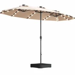 Tangkula 15 Ft Solar LED Patio Double-Sided Umbrella with Base