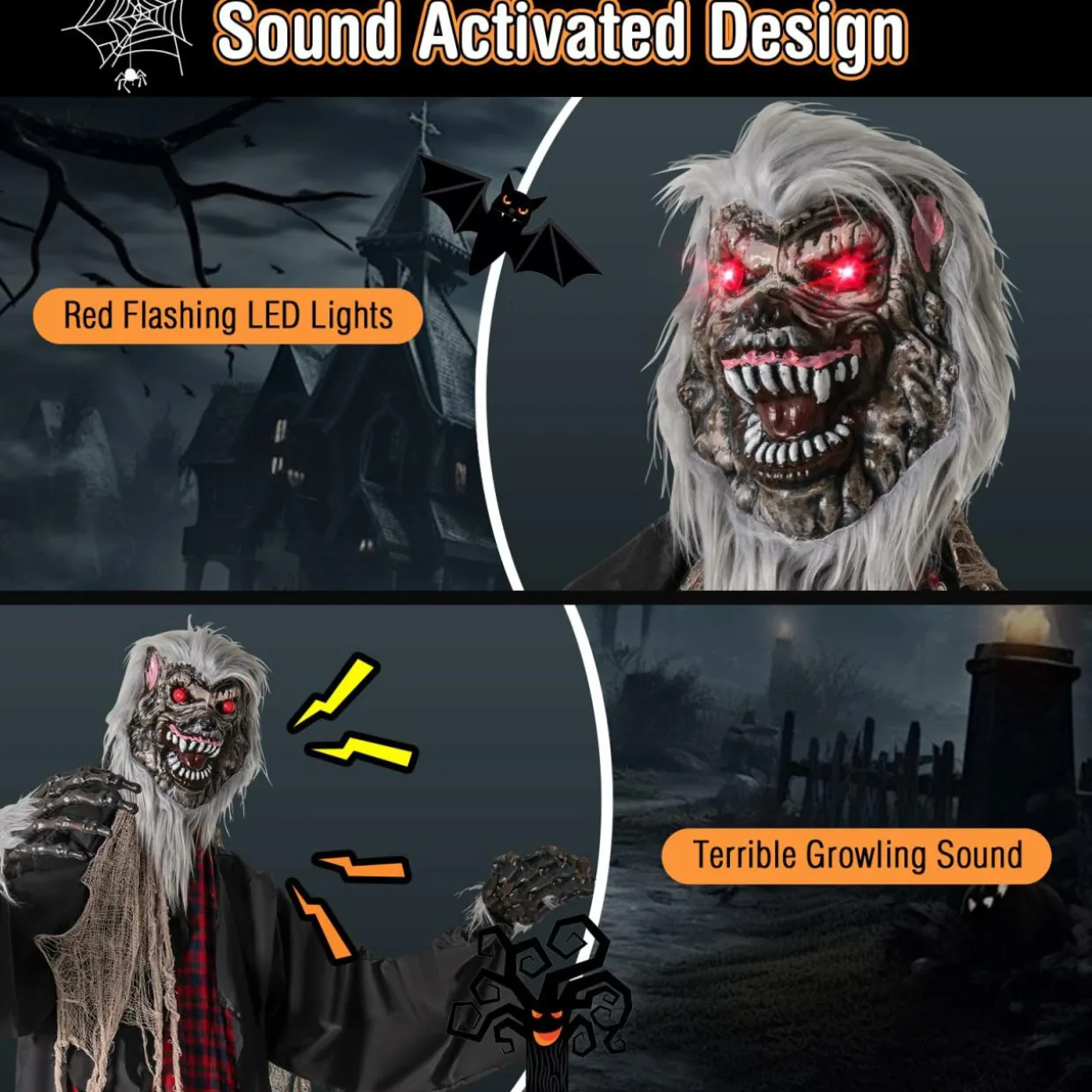 Tangkula 8.2 FT Standing Animatronic Werewolf, Scary Halloween Prop with Howling Sounds