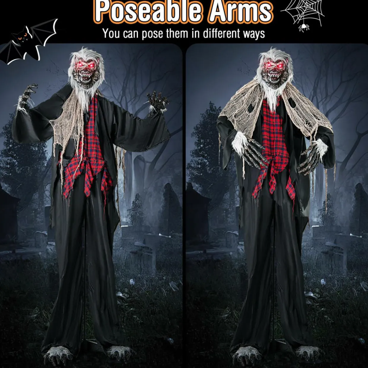 Tangkula 8.2 FT Standing Animatronic Werewolf, Scary Halloween Prop with Howling Sounds