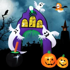 Tangkula 9 FT Tall Halloween Inflatable Castle Archway, Blow-up Walkway w/ Spider, Ghosts, Pumpkins, Cauldron