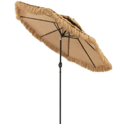 Tangkula 9 ft Thatched Patio Umbrella, 2 Tier Hawaiian Style Grass Beach Umbrella with 8 Ribs