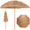Tangkula 8 FT Thatched Patio Umbrella, Hawaiian Style Grass Beach Umbrella with 8 Ribs